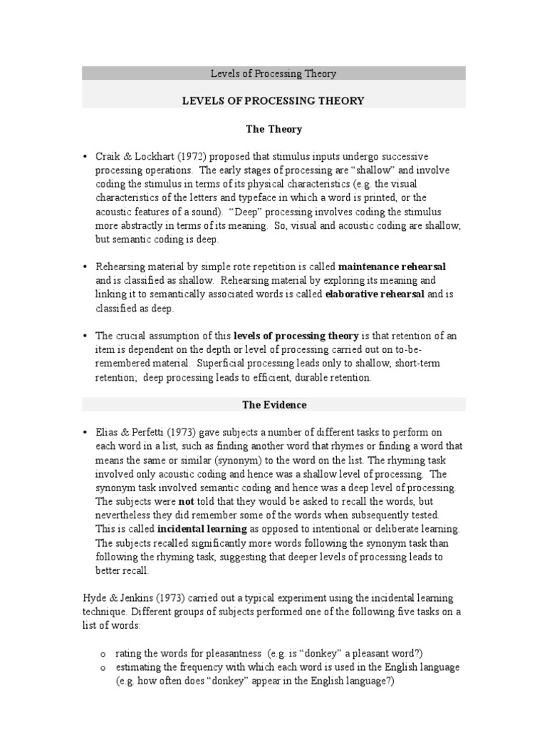 Levels of Processing Theory | PDF | Recall (Memory) | Neuroscience