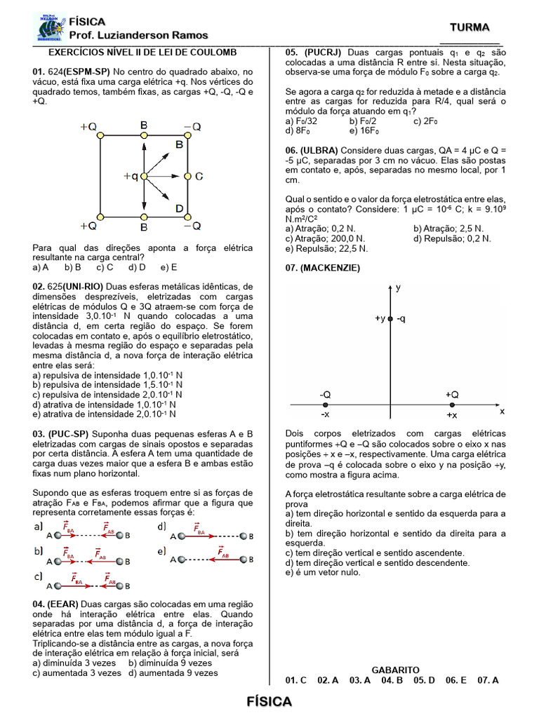 Exercícios Resolvidos: Lei de Coulomb | PDF | Carga elétrica | Eletricidade