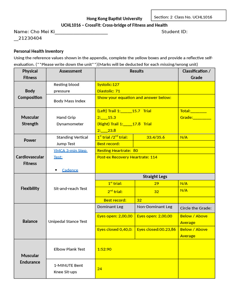 UCHL1016 L4 Fitness Test | PDF | Body Mass Index | Physical Fitness