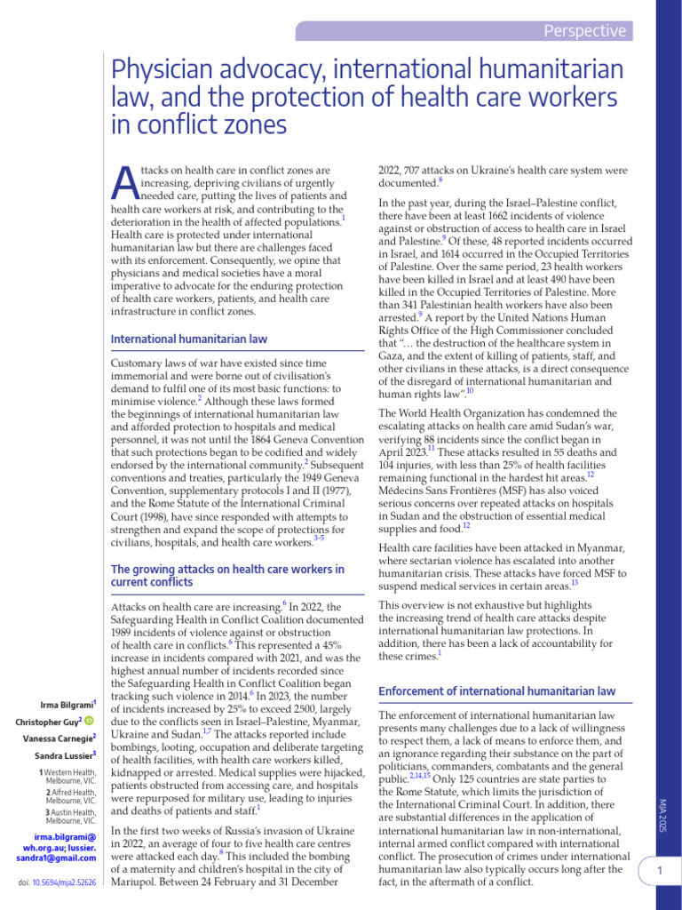 Physician Advocacy, International Humanitarian Law, and The Protection ...