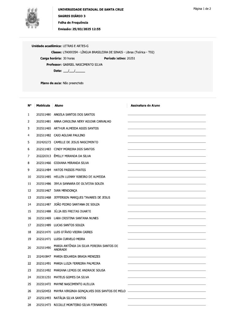 Lista de presença letras | PDF