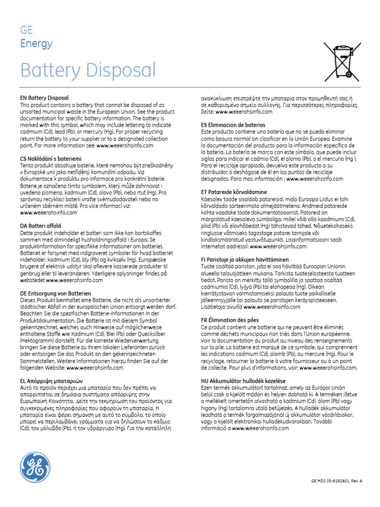 6192A-Battery Disposal Notice | PDF