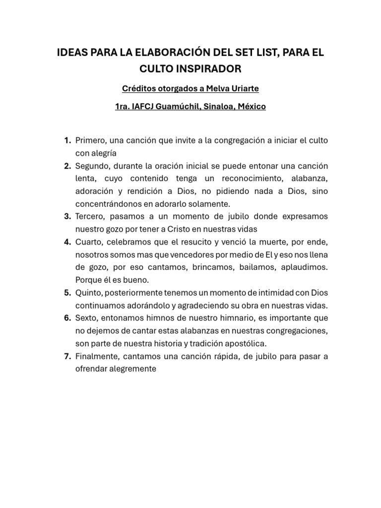 Ideas para un Set List de Culto Inspirador | PDF