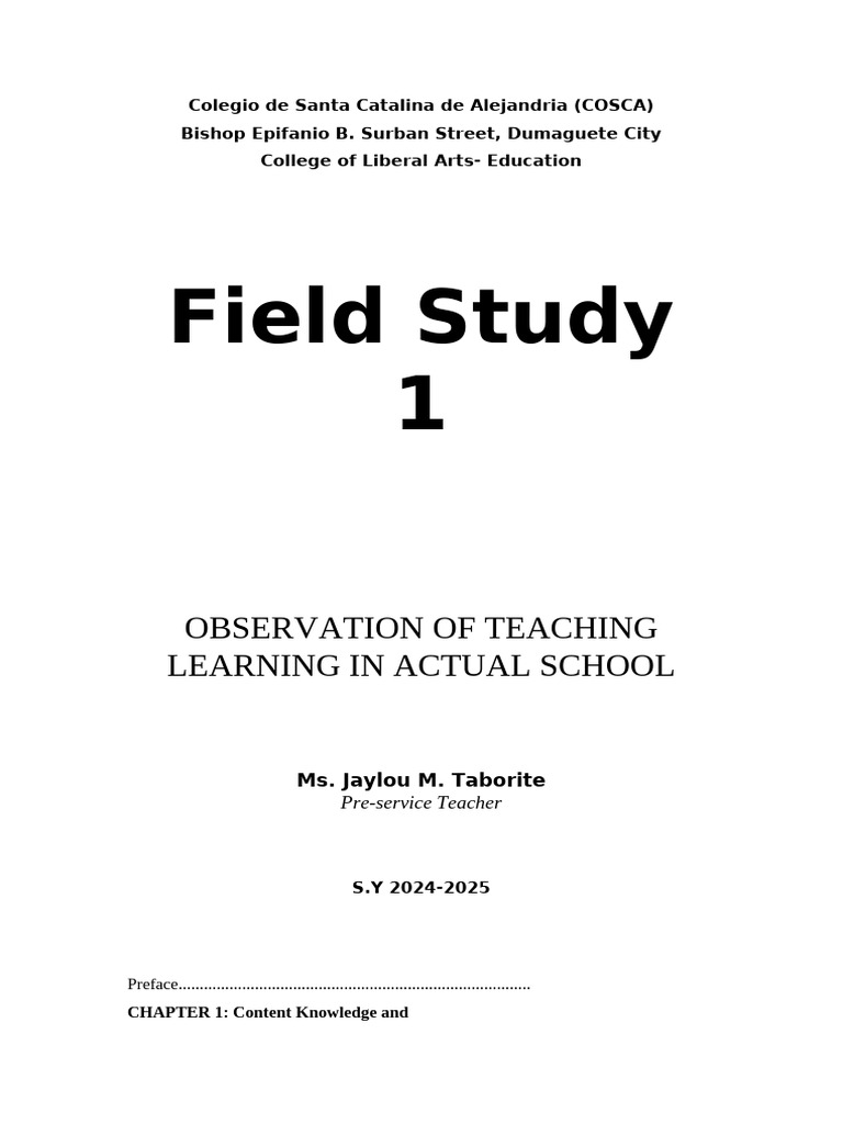 COSCA Field Study 1 Cover Page | PDF | Learning | Pedagogy