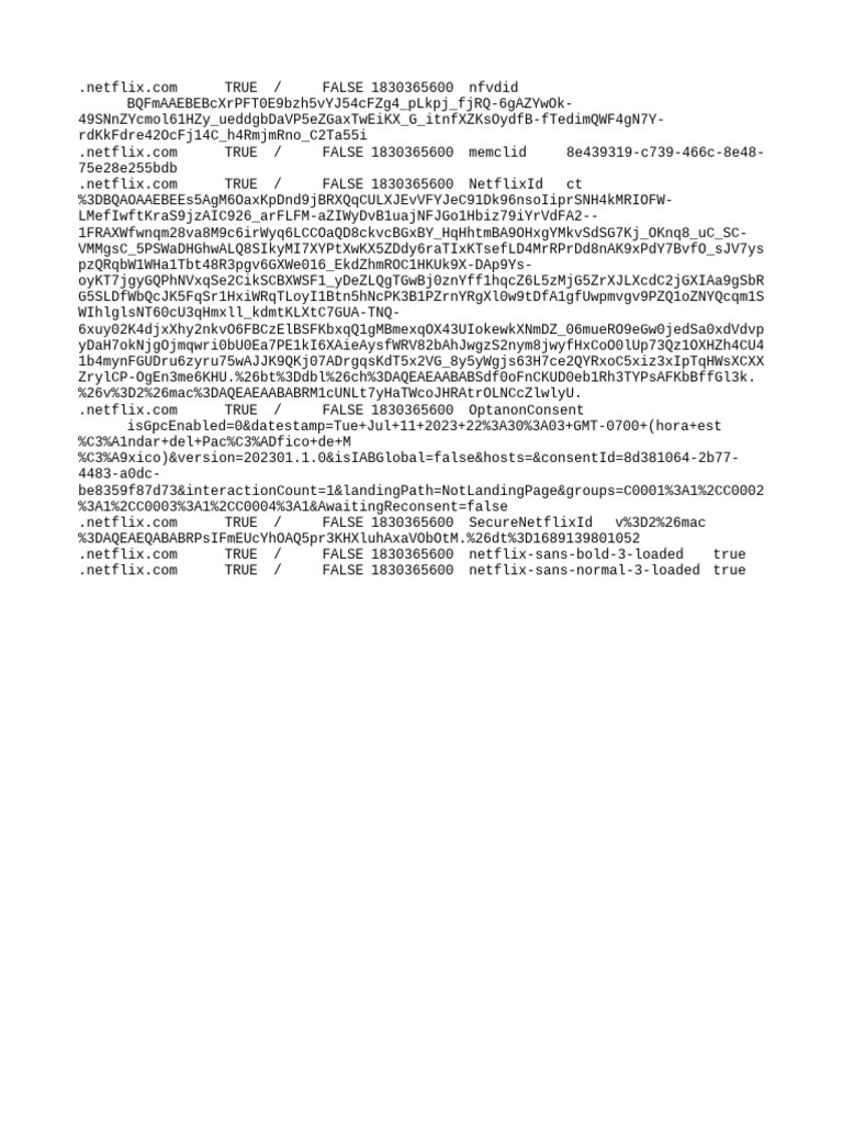 Netflix Cookie and Consent Data | PDF