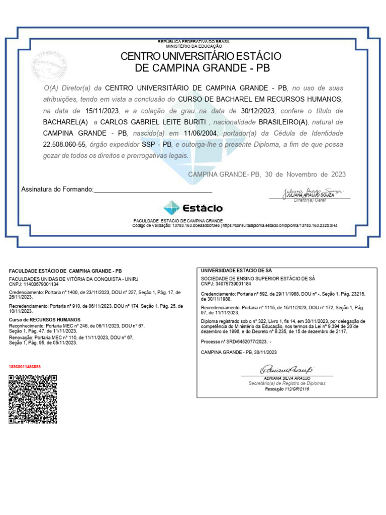 Diploma de Bacharel em Recursos Humanos | PDF | Diploma de bacharel