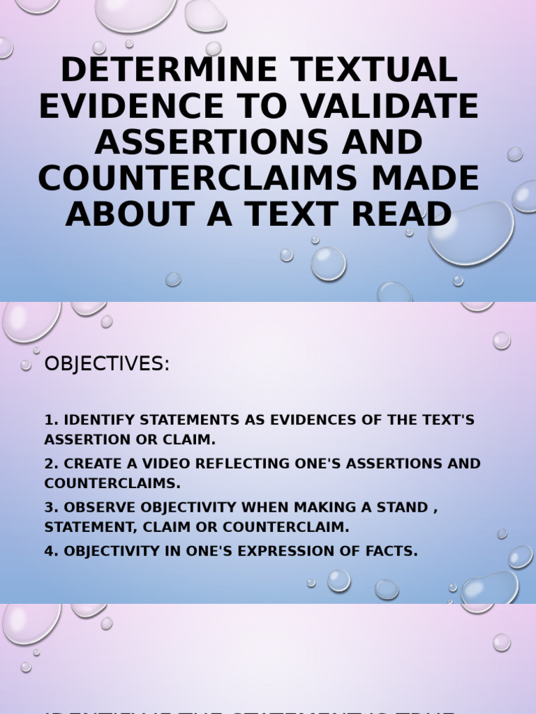 Determine Textual Evidence To Validate Assertions and Counterclaims ...