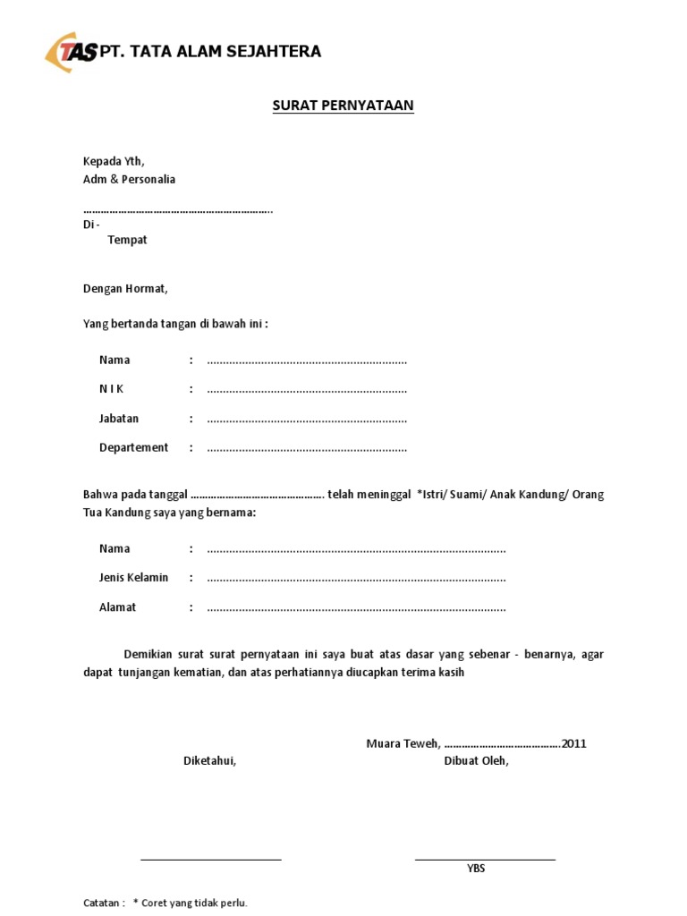 Surat Pernyataan Meninggal Pdf