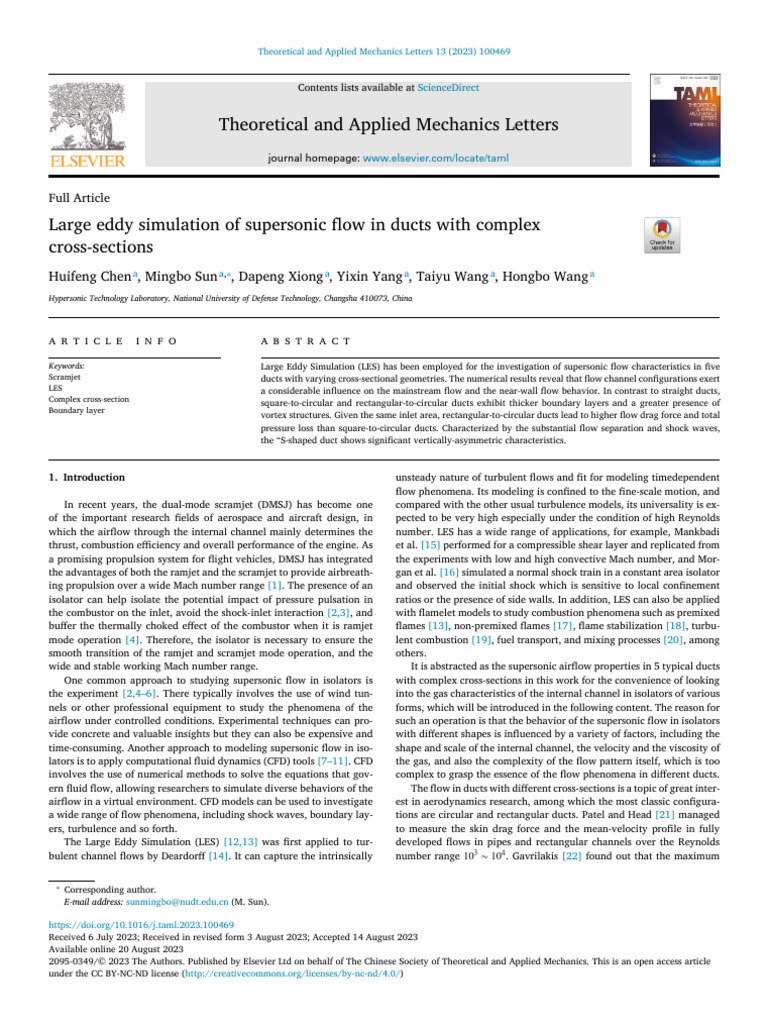 Supersonic Flow in Complex Ducts: LES Study | PDF | Computational Fluid ...