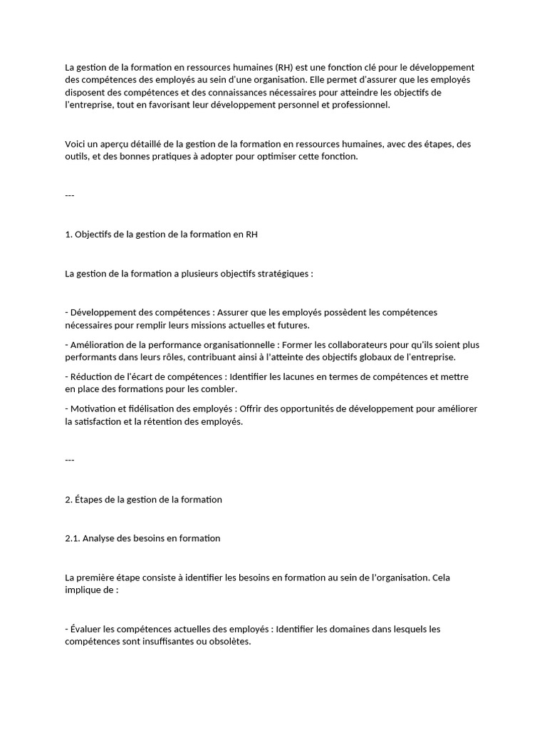 Gestion de la formation en RH | PDF | Gestion des ressources humaines ...