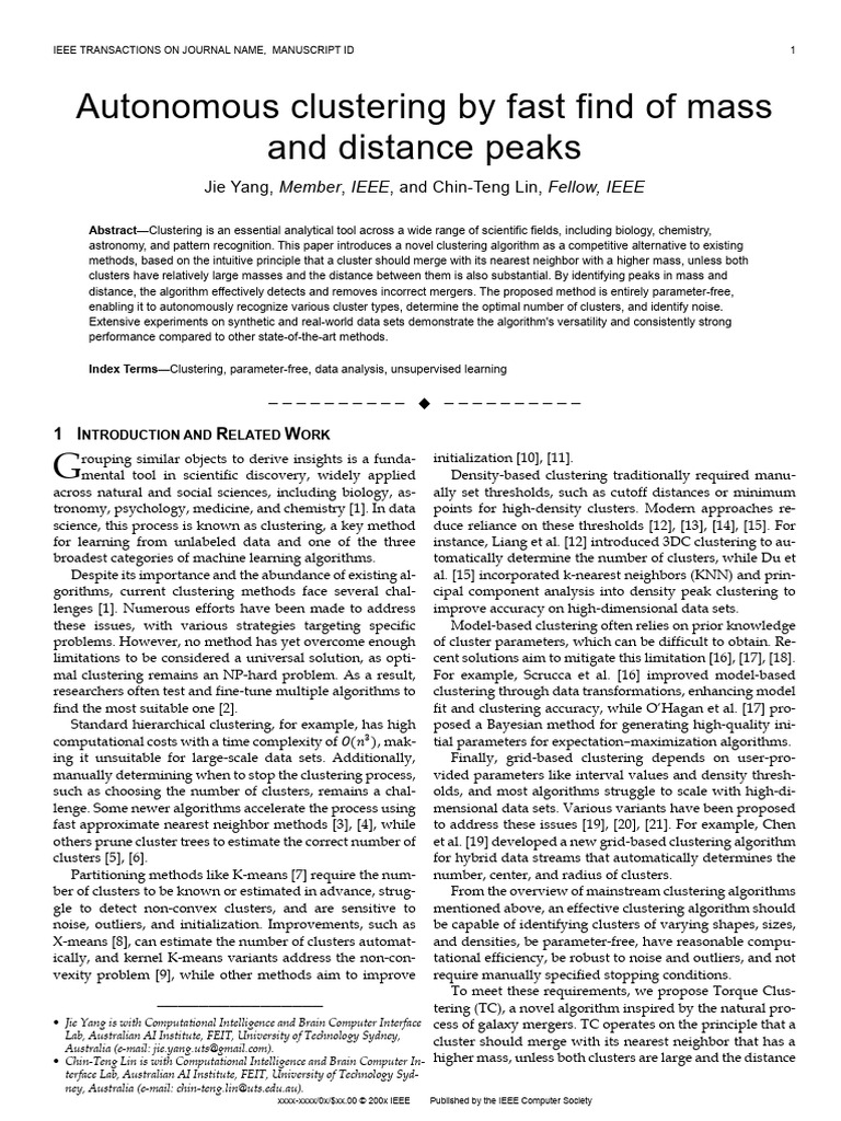 Parameter-Free Clustering Algorithm | PDF | Cluster Analysis | Applied ...