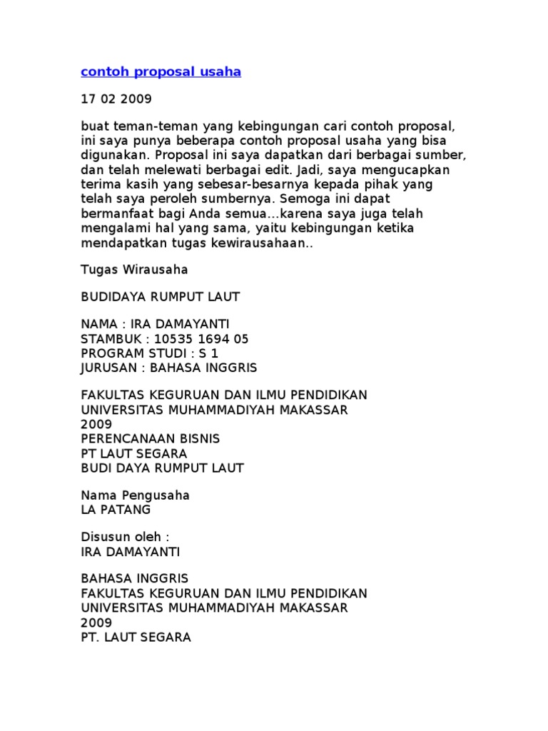 Contoh Proposal Usaha | PDF | Bisnis | Sains & Matematika