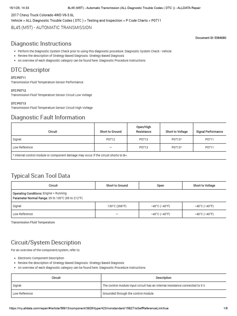 P0711 DTC for 2017 Chevy Colorado | PDF | Vehicle Technology | Electricity