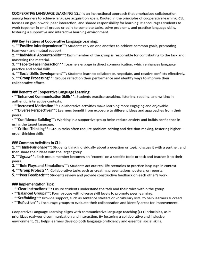 Cooperative Language Learning Strategies | PDF | Learning | Cognitive ...