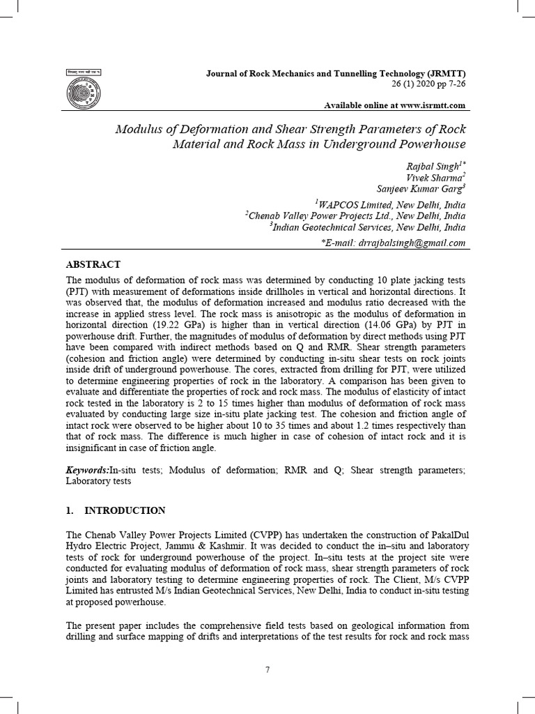 Modulus of Deformation in Rock Mass | PDF | Young's Modulus ...