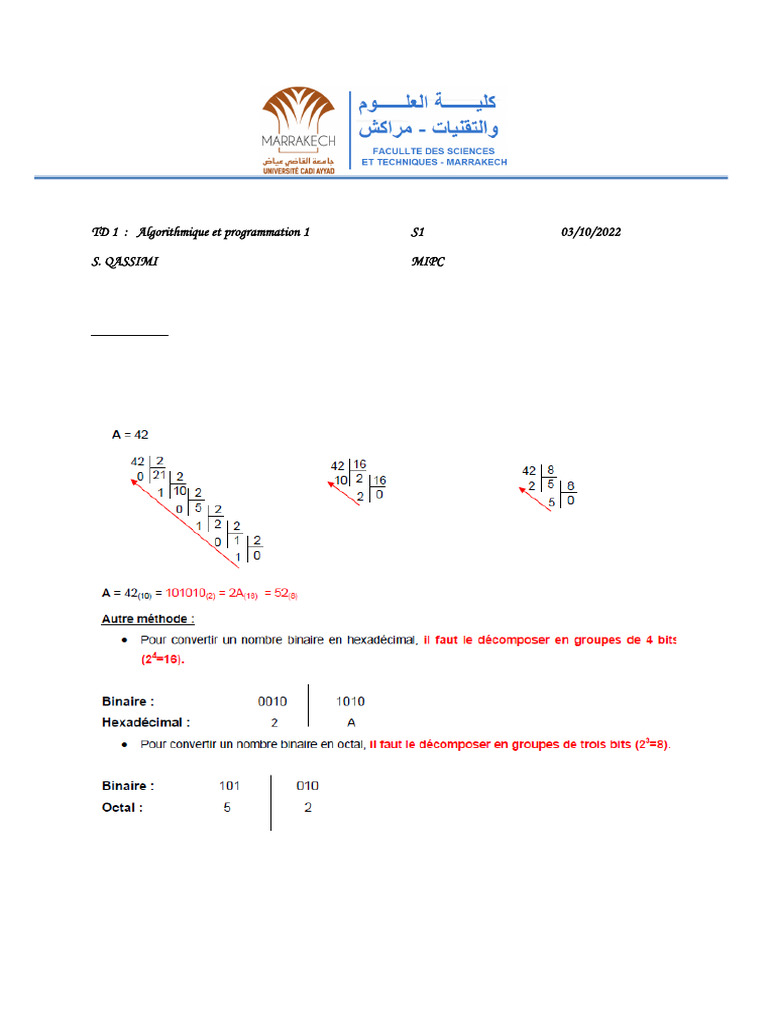 Exercice d'algorithmique : conversions numériques | PDF | Division ...