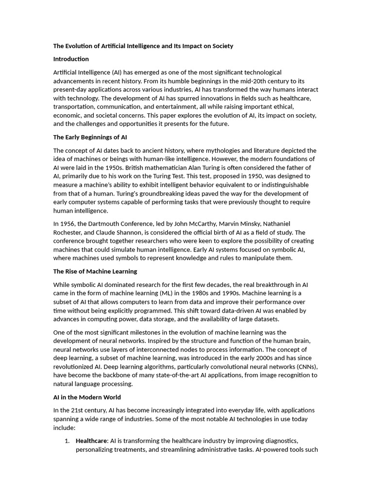 The Evolution of Artificial Intelligence and Its Impact On Society 1 ...