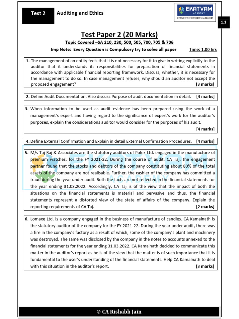 Inter Test Paper 2 | PDF | Audit | Auditor's Report