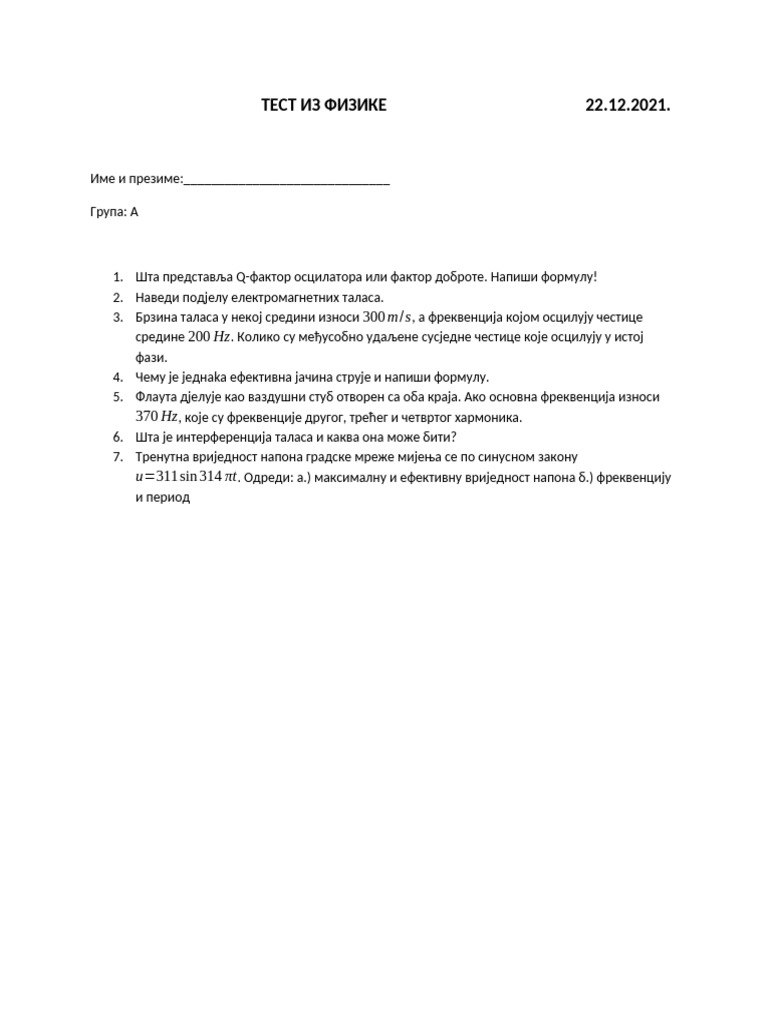 Test Oscilacije 2c | PDF