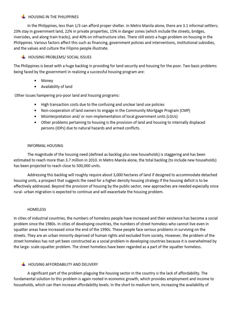Housing Crisis in the Philippines | PDF | Homelessness | Affordable Housing
