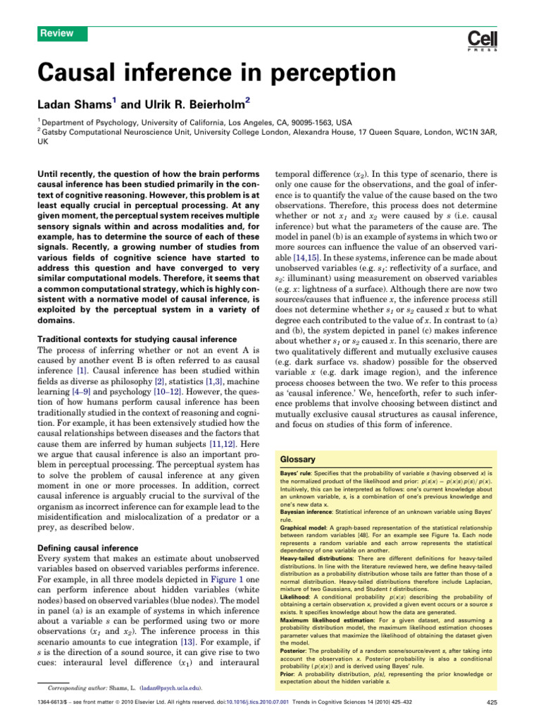 Causal Inference in Perception Explained | PDF | Perception ...