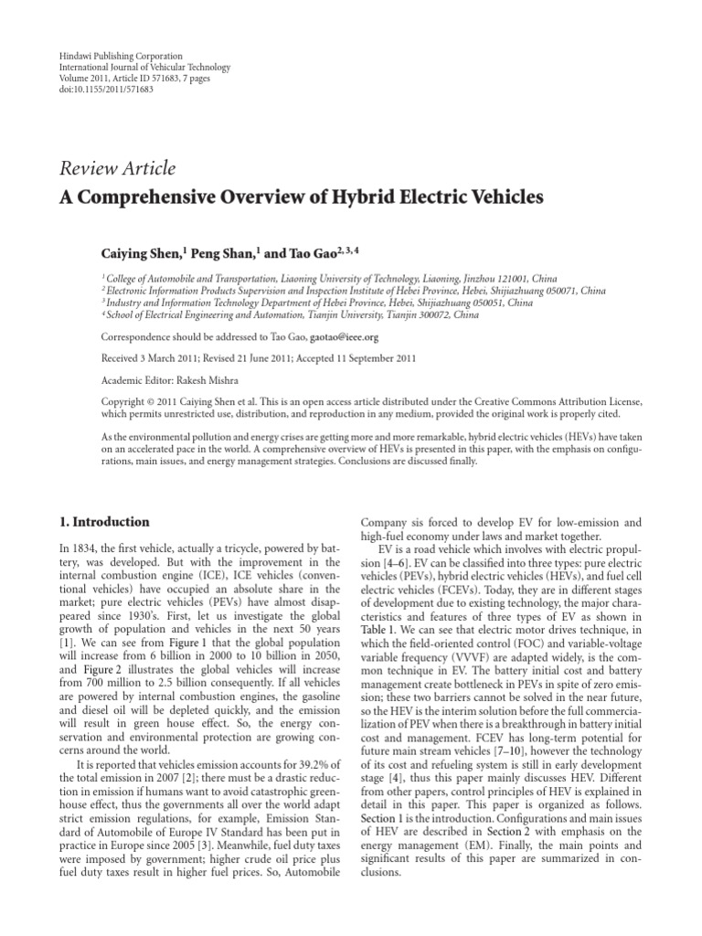 A Comprehensive Overview of Hybrid Electric Vehicl | PDF | Hybrid ...