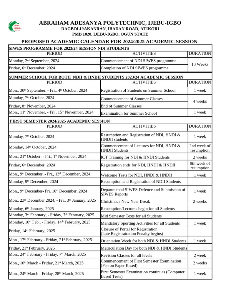 Academic Calender 2024 - 2025 | PDF | Academic Term