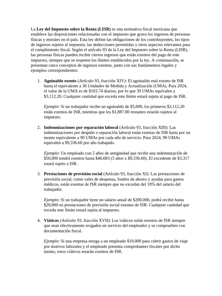 Ingresos Exentos de ISR en México | PDF | Impuesto sobre la renta ...