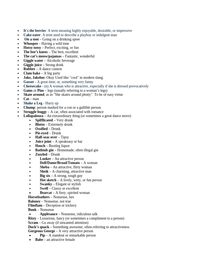 1920s Slang and Meanings Explained | PDF | Distillation | Distilled Drinks