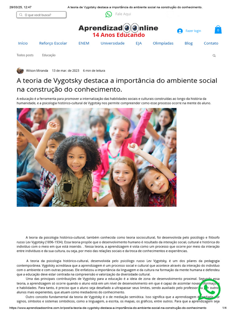 Vygotsky e a Aprendizagem Social | PDF | Aprendizado | Pedagogia