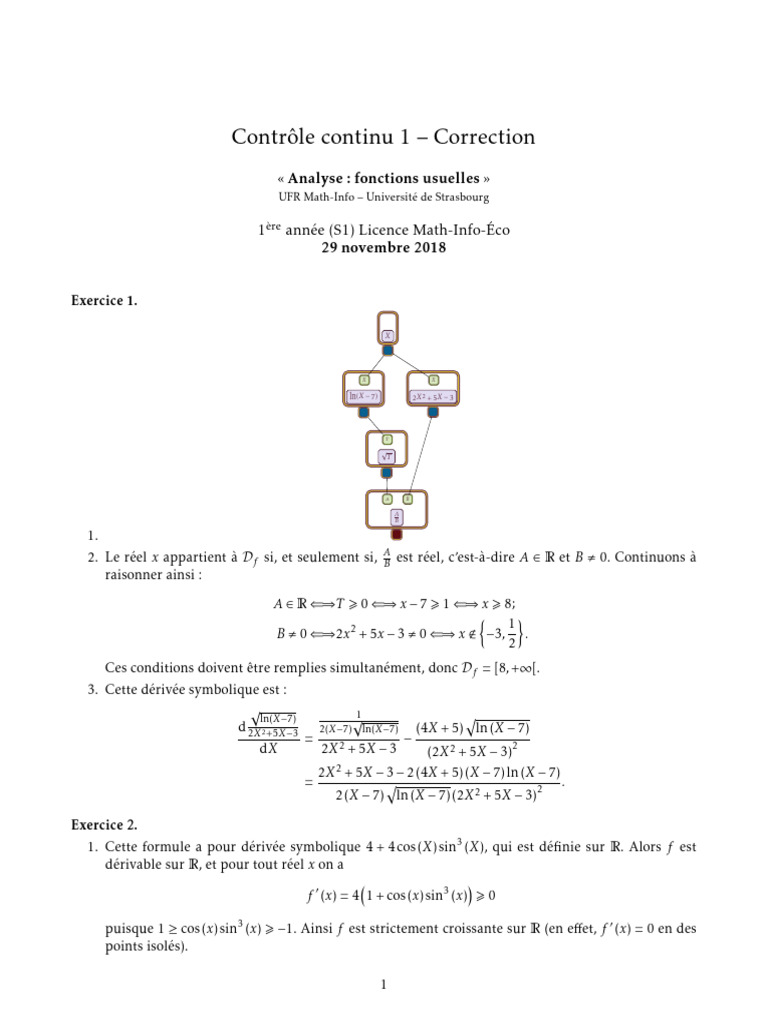 Correction Contrôle Maths 1ère année | PDF | Analyse mathématique ...