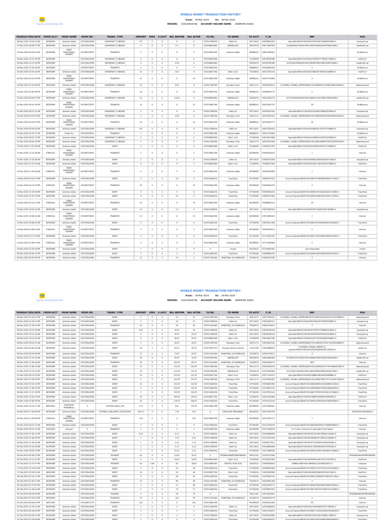 Mobile Money Transaction Summary | PDF | Debit Card | Debits And Credits