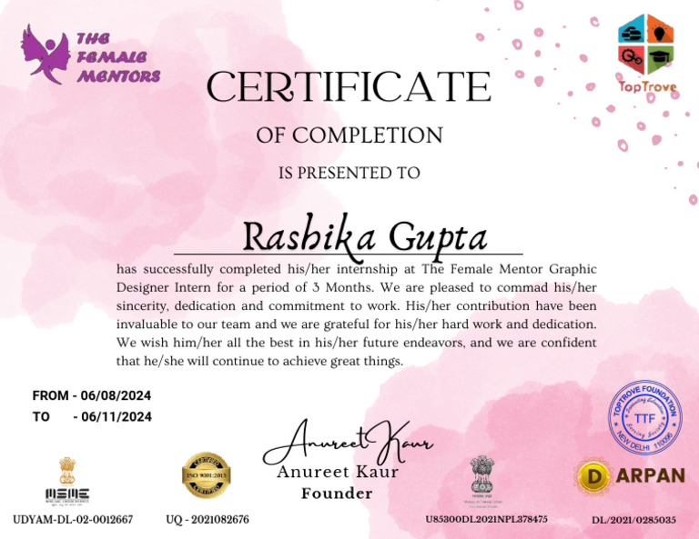 Internship Completion Certificate: Graphic Design | PDF