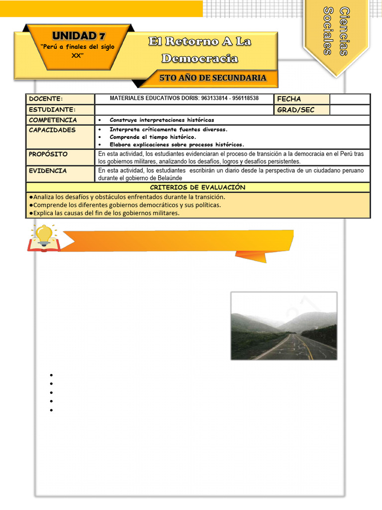 Ficha de Actividad CCSS 5° - Semana 2 | PDF | Perú