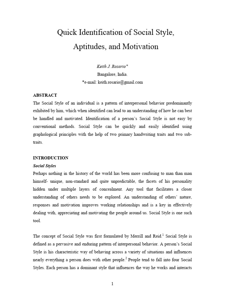 R Identification and Social Styles | PDF | Extraversion And ...