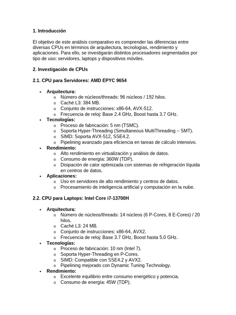 Comparativa de CPUs: Servidores, Laptops y Móviles | PDF | Unidad ...