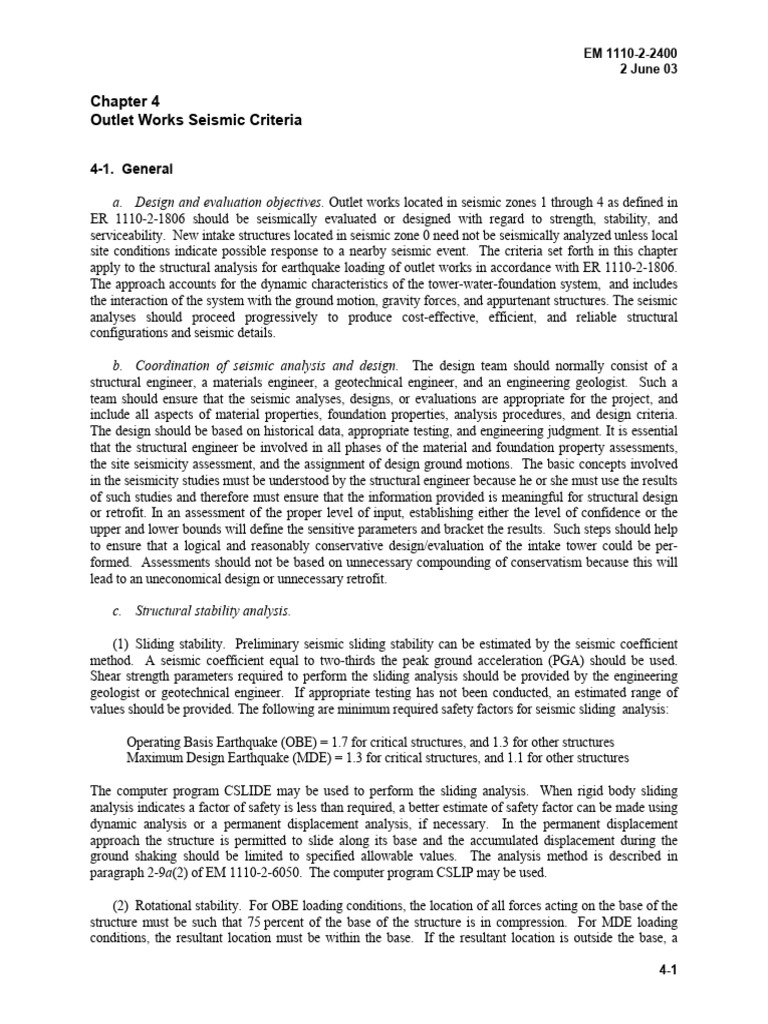 Seismic Criteria for Outlet Works | PDF | Seismology | Applied And ...