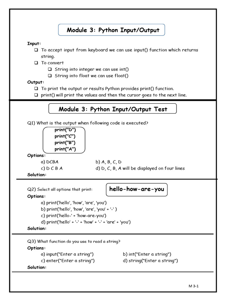 Python Input/Output Basics Quiz | PDF | String (Computer Science ...