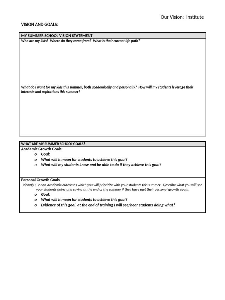 Summer School Vision and Goals Guide | PDF