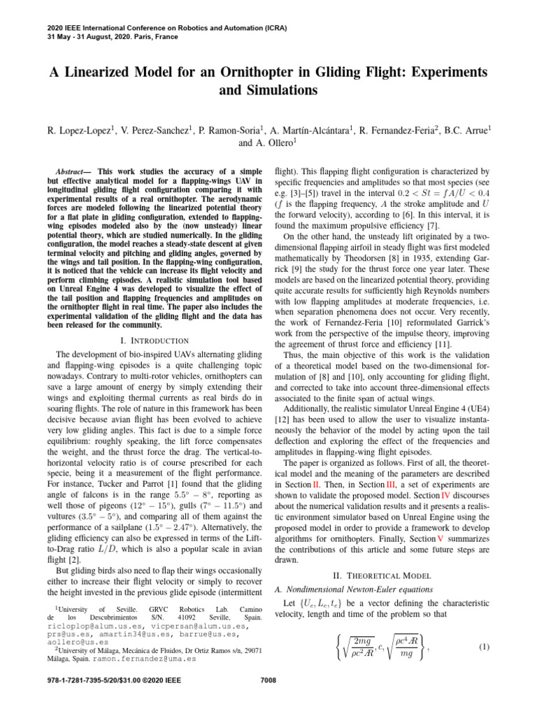 Ornithopter Gliding Flight Model Analysis | PDF