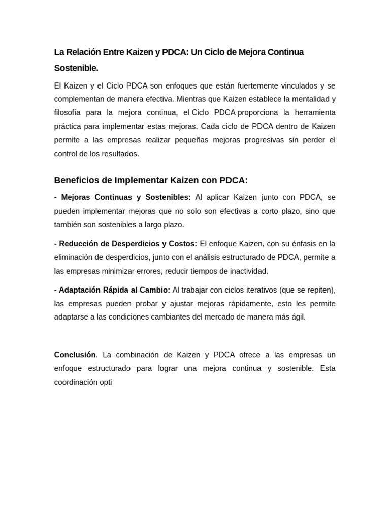 Kaizen y PDCA: Mejora Continua Efectiva | PDF