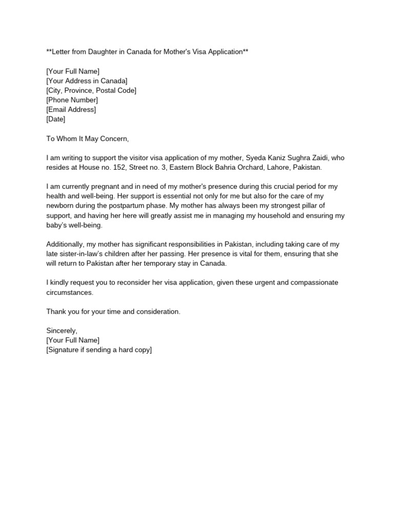 Invitation Letter for Mother's Visa | PDF