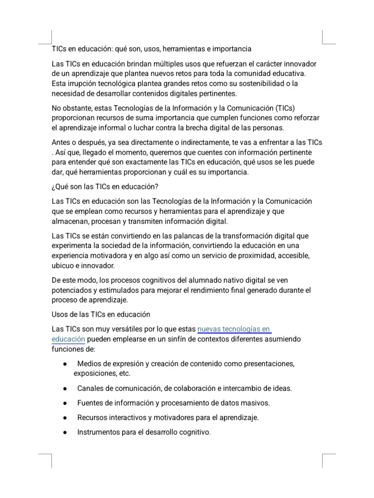 TICs en Educación: Usos y Herramientas | PDF | Tecnología de ...