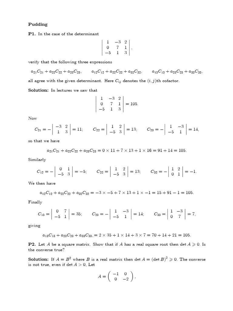 Determinants and Cofactors Explained | PDF | Mathematical Objects ...