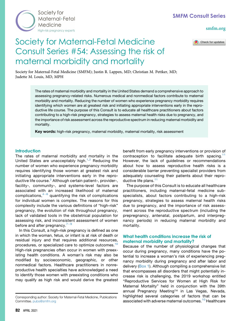 Maternal Morbidity Risk Assessment Guide | PDF | Maternal Health ...