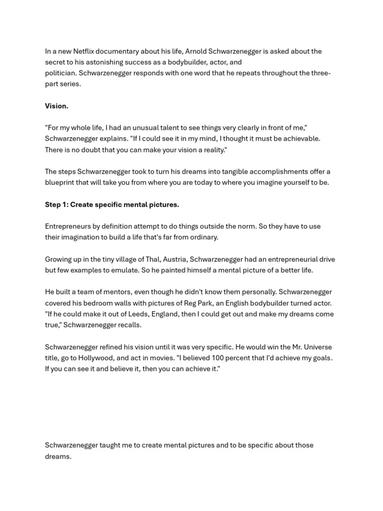 Arnold Schwarzenegger's Vision Success Blueprint | PDF | Arnold ...
