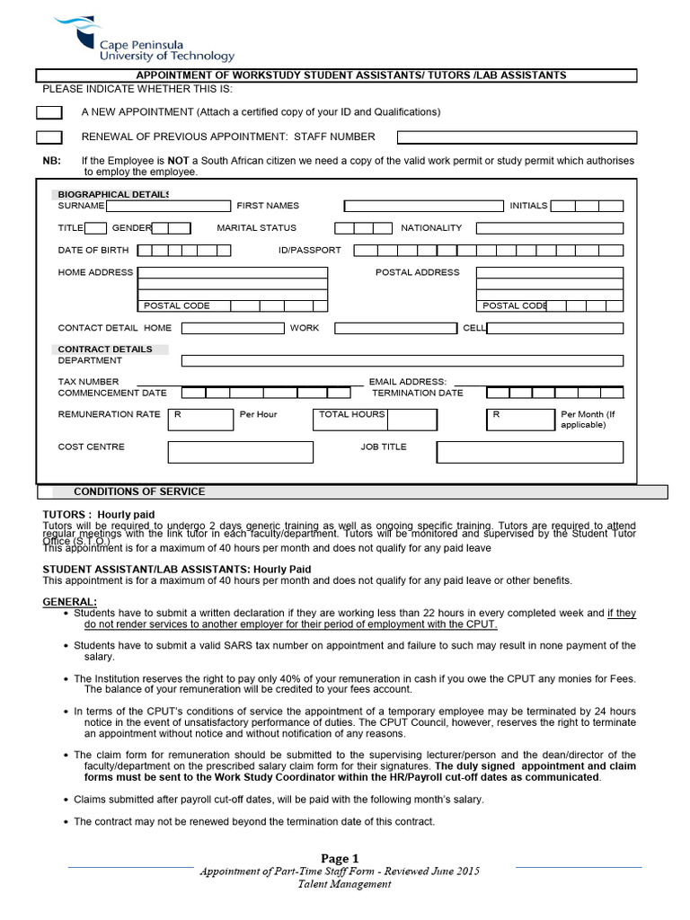Part-Time Staff Appointment Form | PDF | Employment | Salary