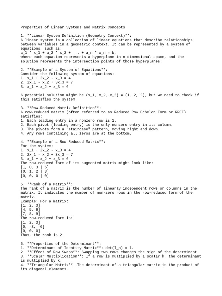 Linear Systems and Matrix Properties | PDF | Linear Subspace | Matrix ...