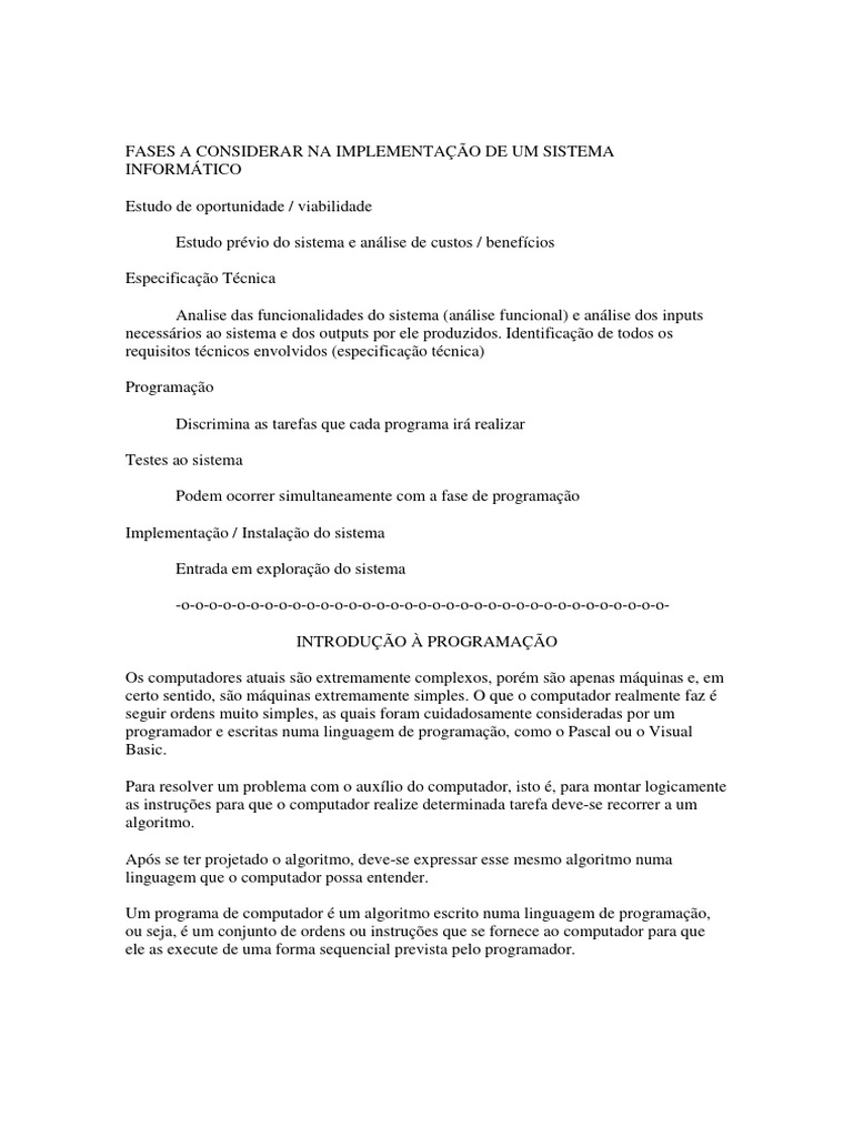 Implementação de Sistemas Informáticos | PDF | Algoritmos | Programação ...
