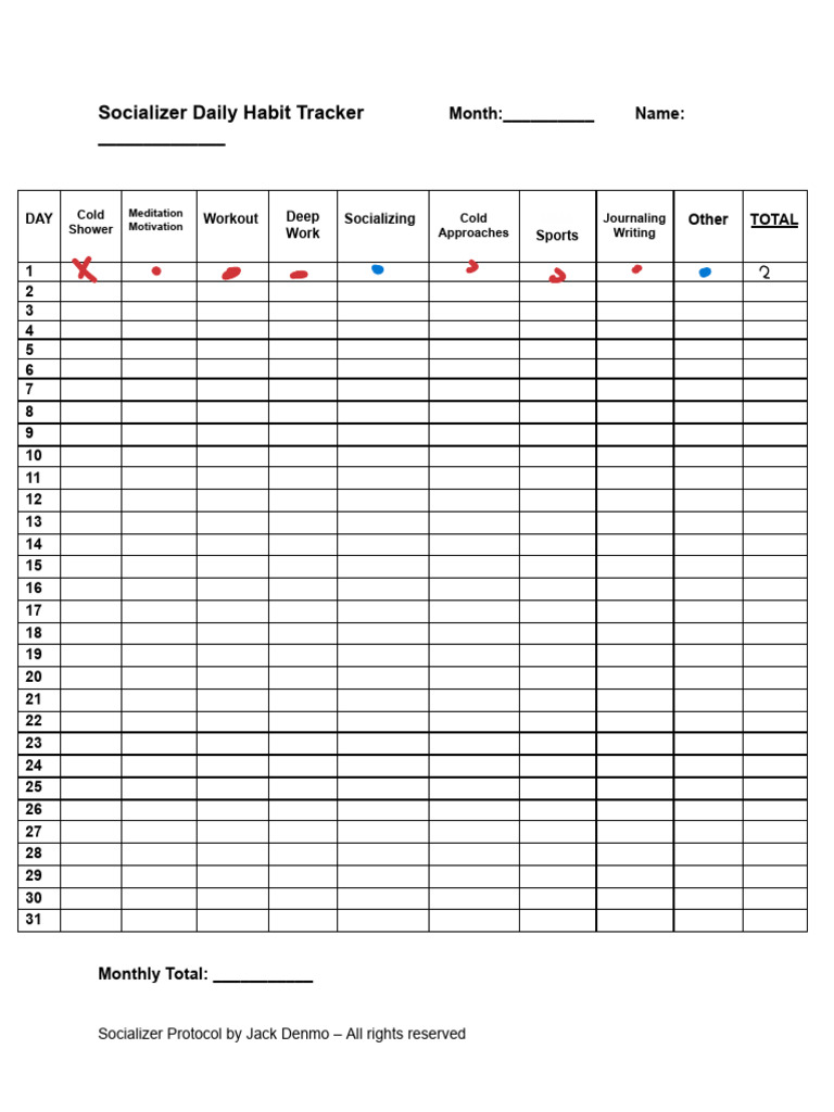 Socializer Protocol - Daily Habit Tracker - Edited | PDF